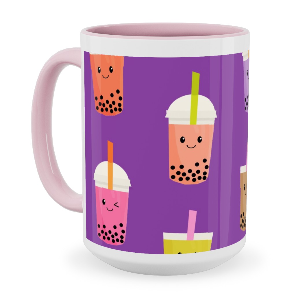 Boba Tea Ceramic Mug, Pink,  , 15oz, Purple