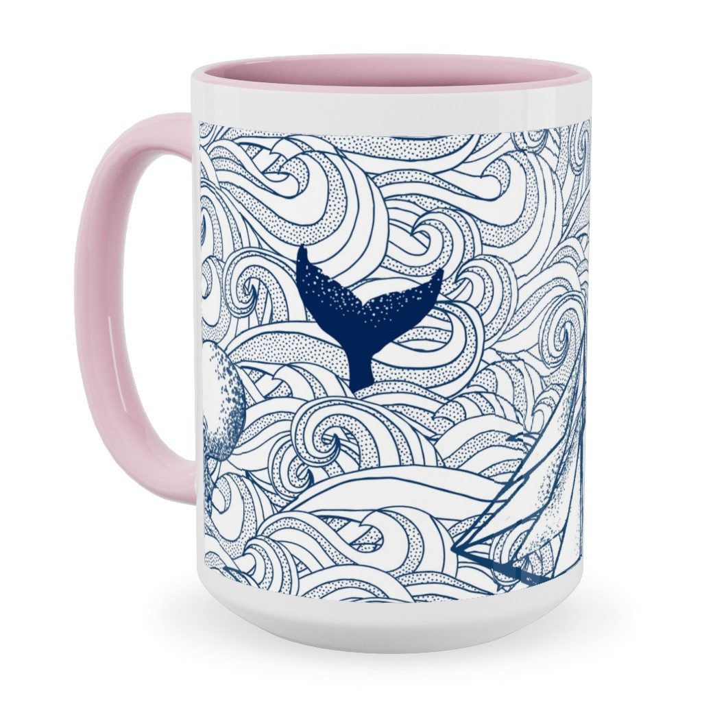 Vintage Nautical Journey Ceramic Mug, Pink,  , 15oz, Blue