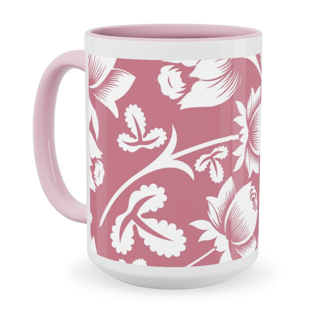 Lovely Rose Flower - Pink and White Ceramic Mug, Pink,  , 15oz, Pink