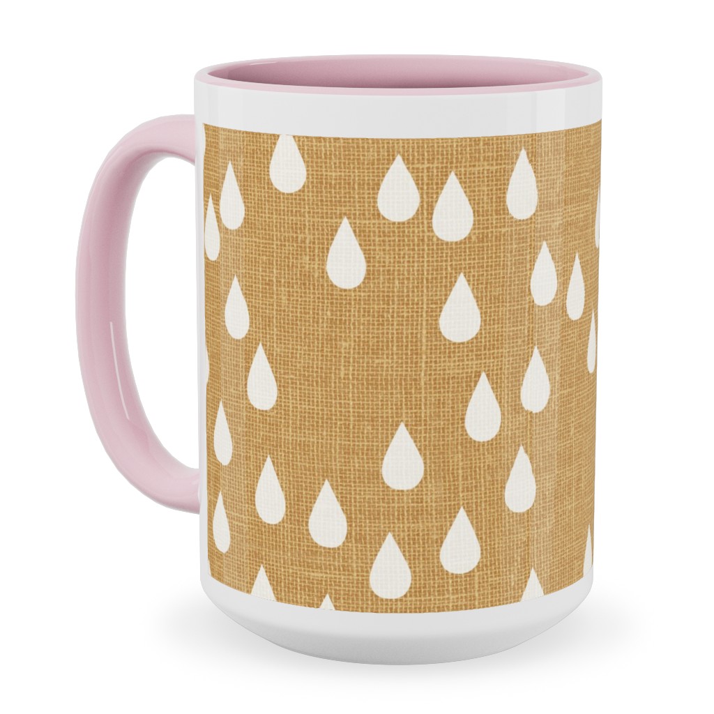 Scattered Rain Drops - Mustard Yellow Ceramic Mug, Pink,  , 15oz, Yellow