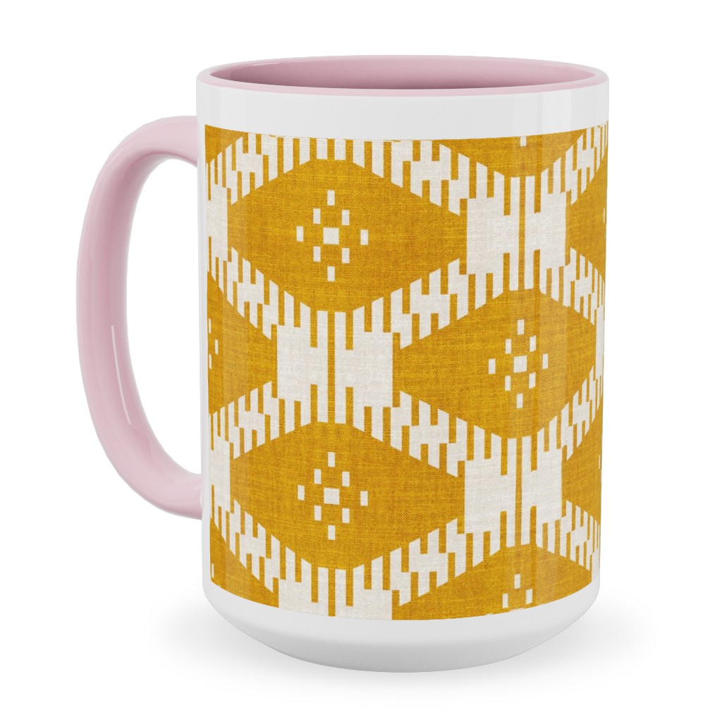 Stella Ikat - Yellow Ceramic Mug, Pink,  , 15oz, Yellow