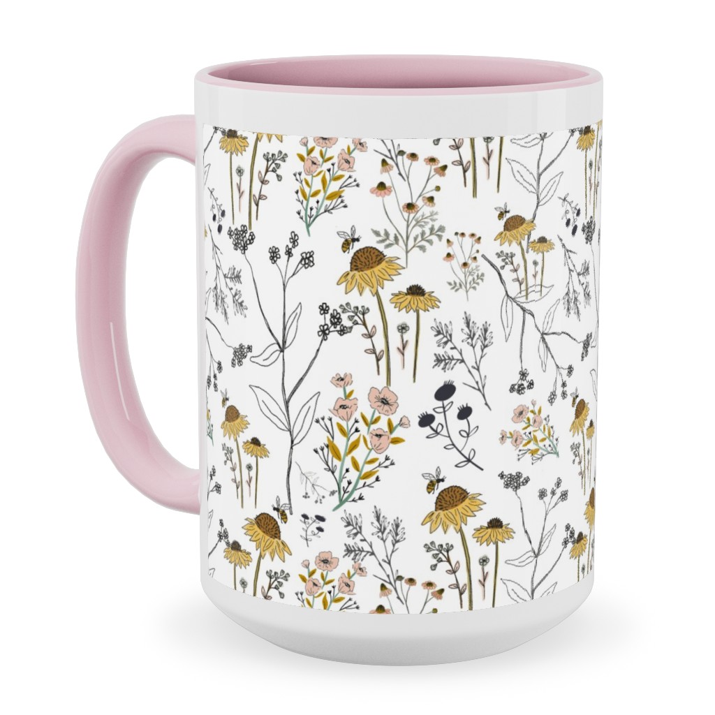 Bee Nice To Me Ceramic Mug, Pink,  , 15oz, Yellow