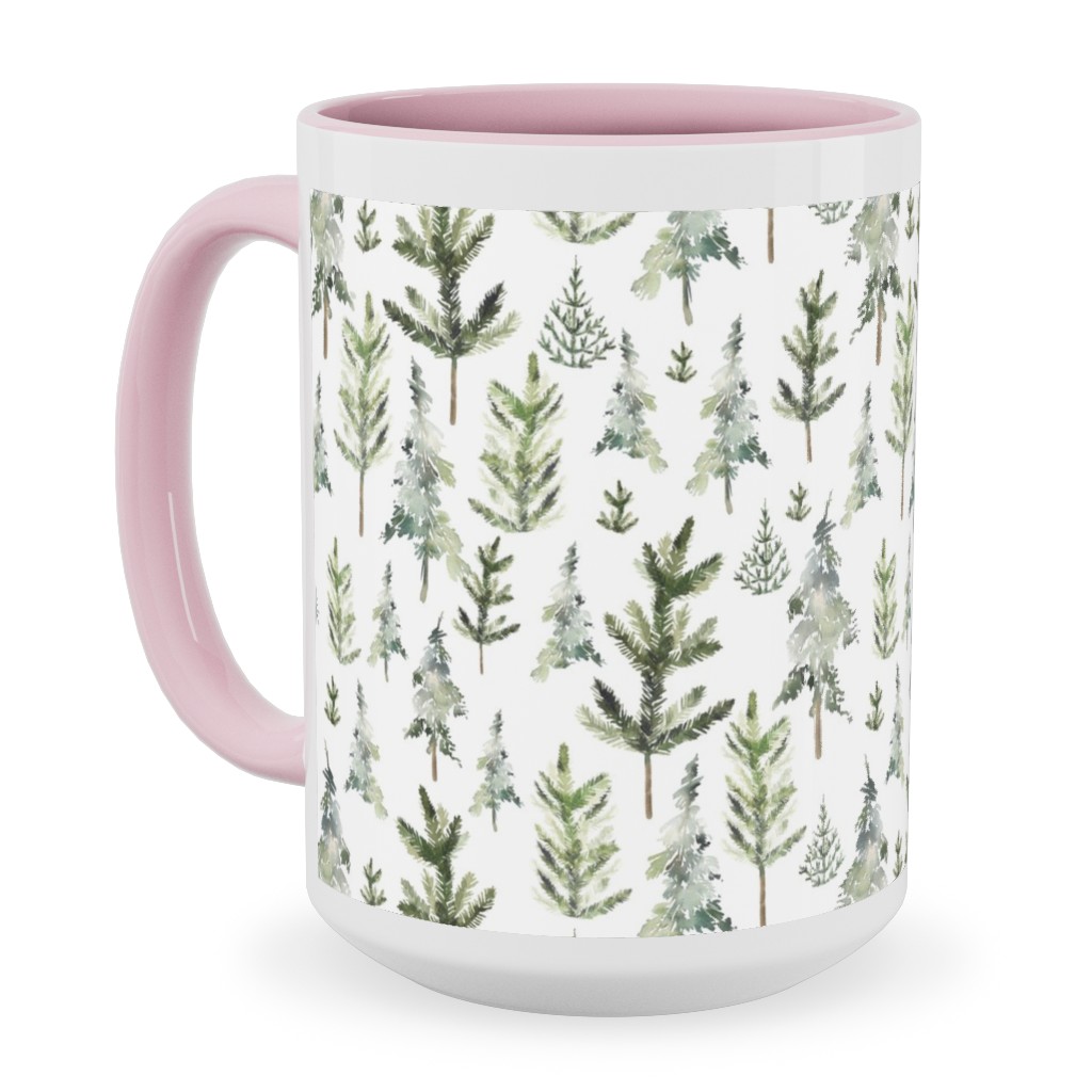 Winter Landscape Ceramic Mug, Pink, , 15oz, Green, Classic Green