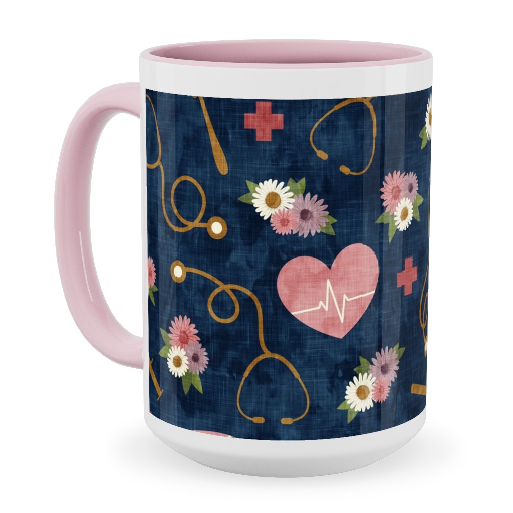 Floral Nurse Melody - Nursing - Blue Ceramic Mug, Pink, , 15oz, Pink, Bright Pink