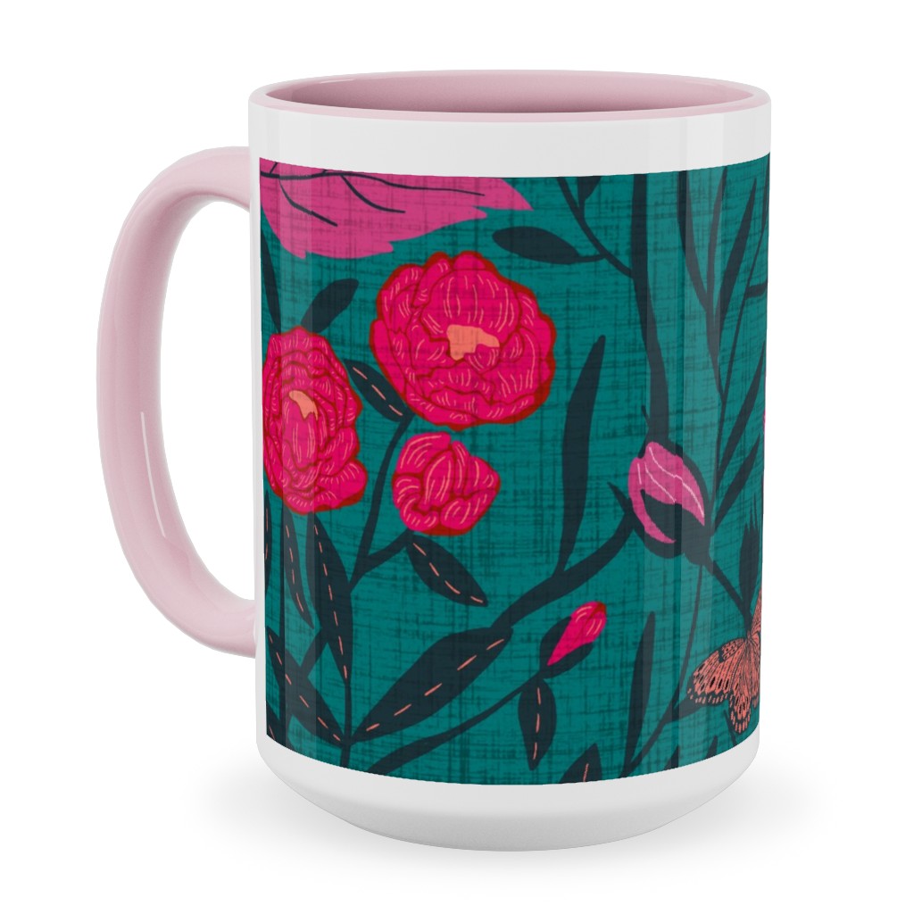 Modern Chintz Ceramic Mug, Pink, , 15oz, Green, Classic Green