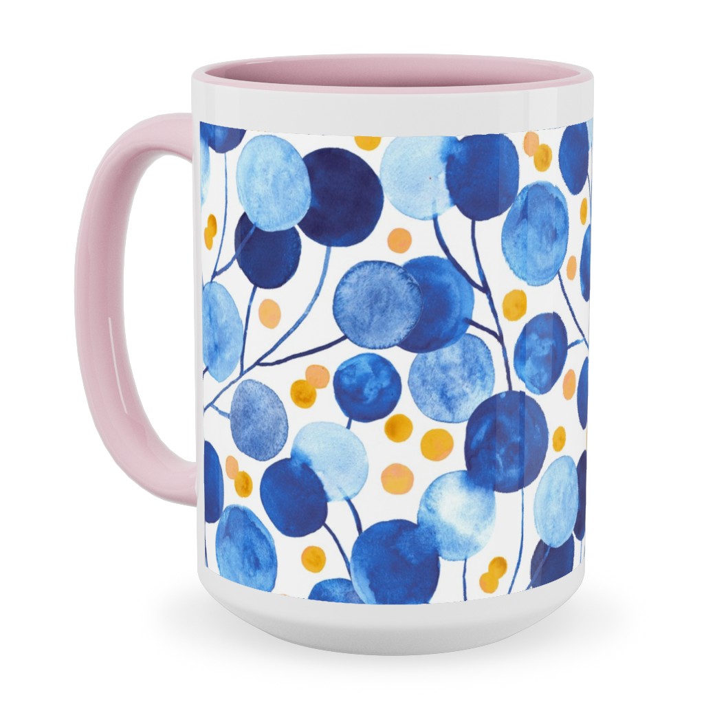 Pompom Plants - Cobalt & Gold Ceramic Mug, Pink,  , 15oz, Blue