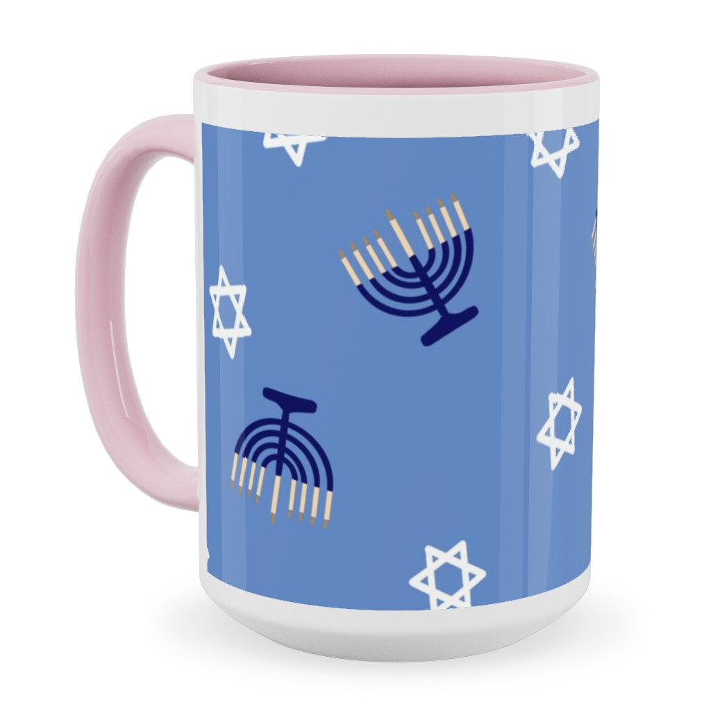 Hanukkah - Blue Ceramic Mug, Pink, , 15oz, Blue, True Blue