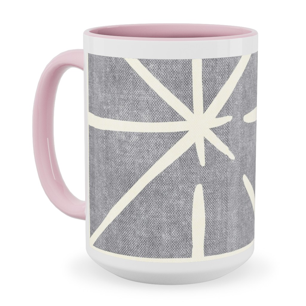 Geometric Triangles - Distressed - Grey Ceramic Mug, Pink, , 15oz, Gray, Gray