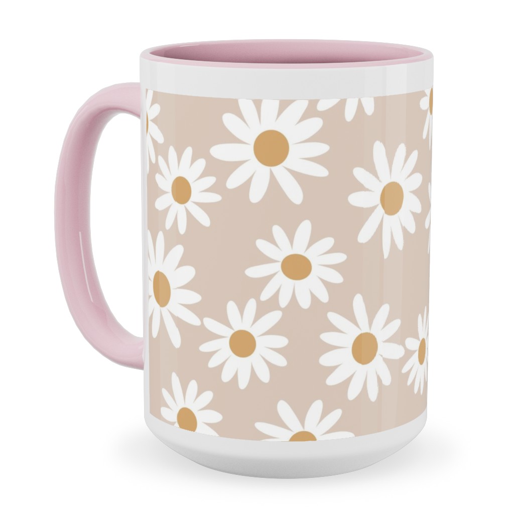 Daisies Ceramic Mug, Pink, , 15oz, Pink, Pearl