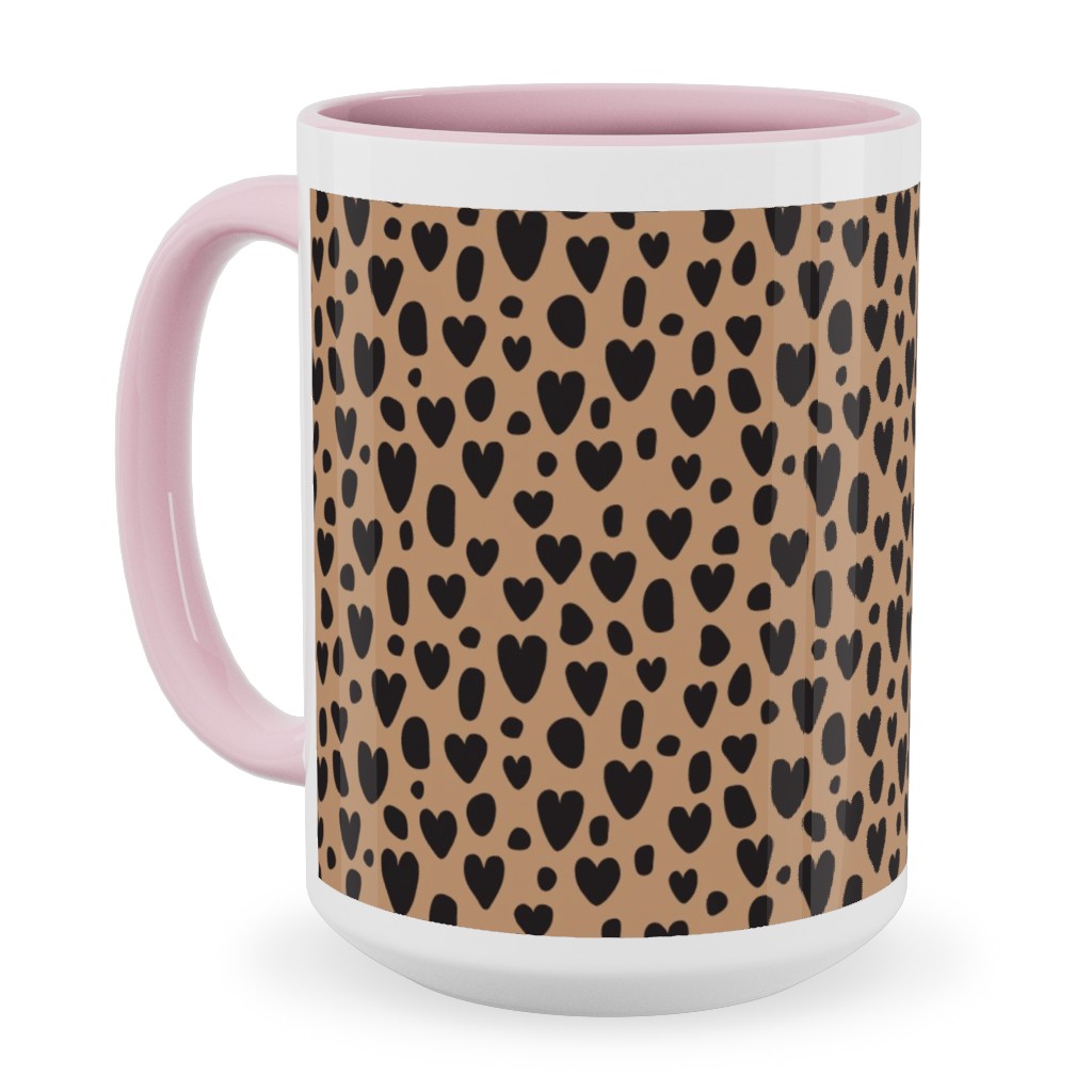 Leopard Hearts - Brown Ceramic Mug, Pink,  , 15oz, Brown