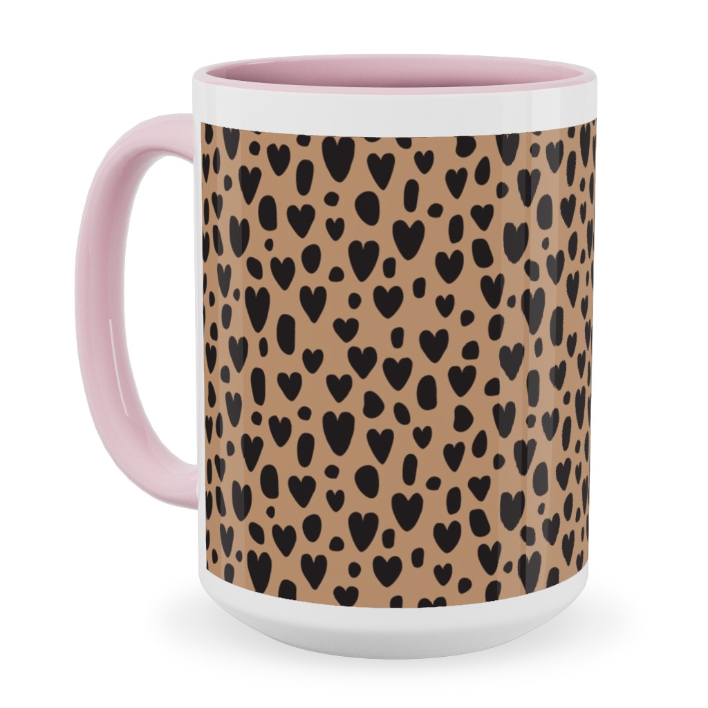 Leopard Hearts - Brown Ceramic Mug, Pink, , 15oz, Brown, Brown