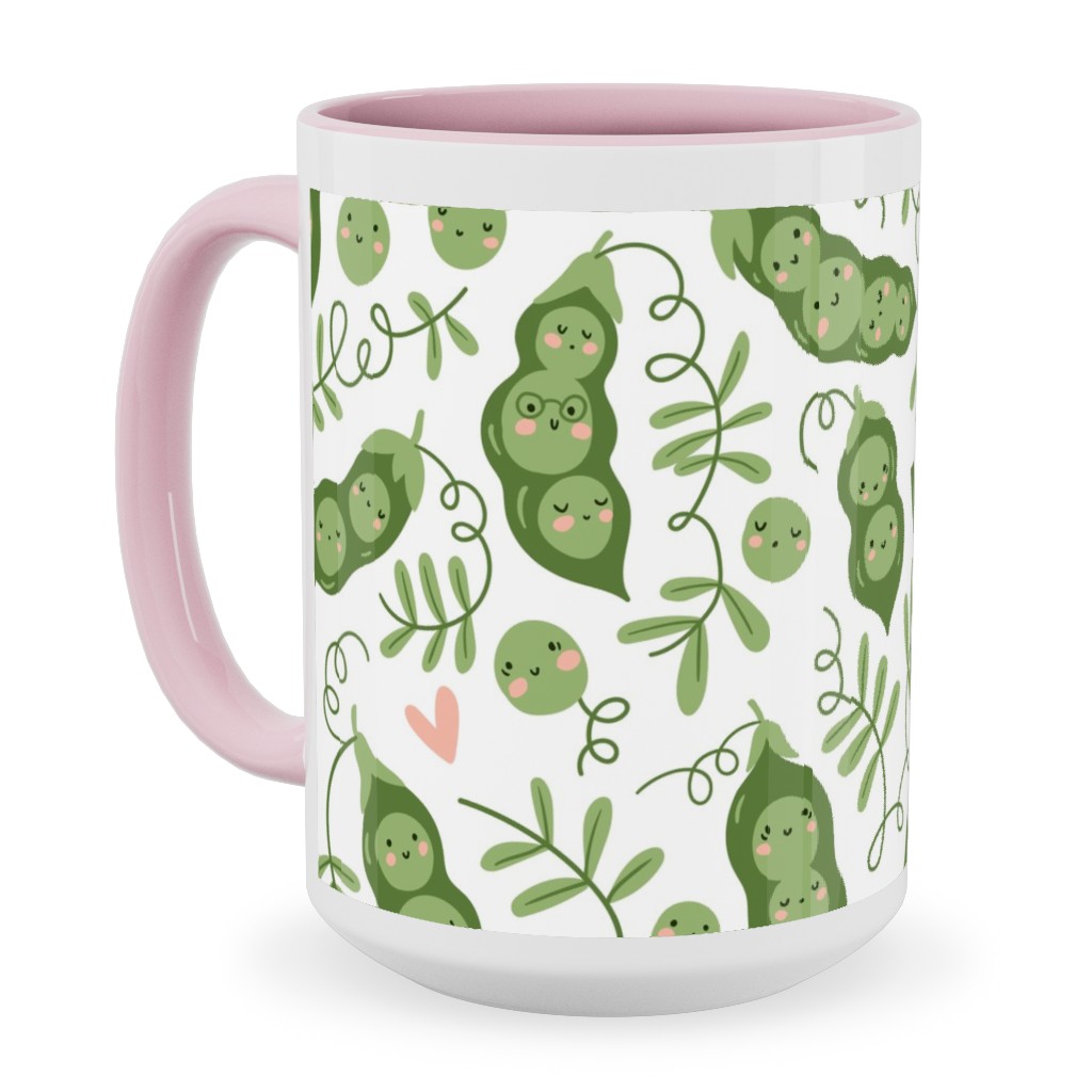 Cute Peas - Green Ceramic Mug, Pink,  , 15oz, Green