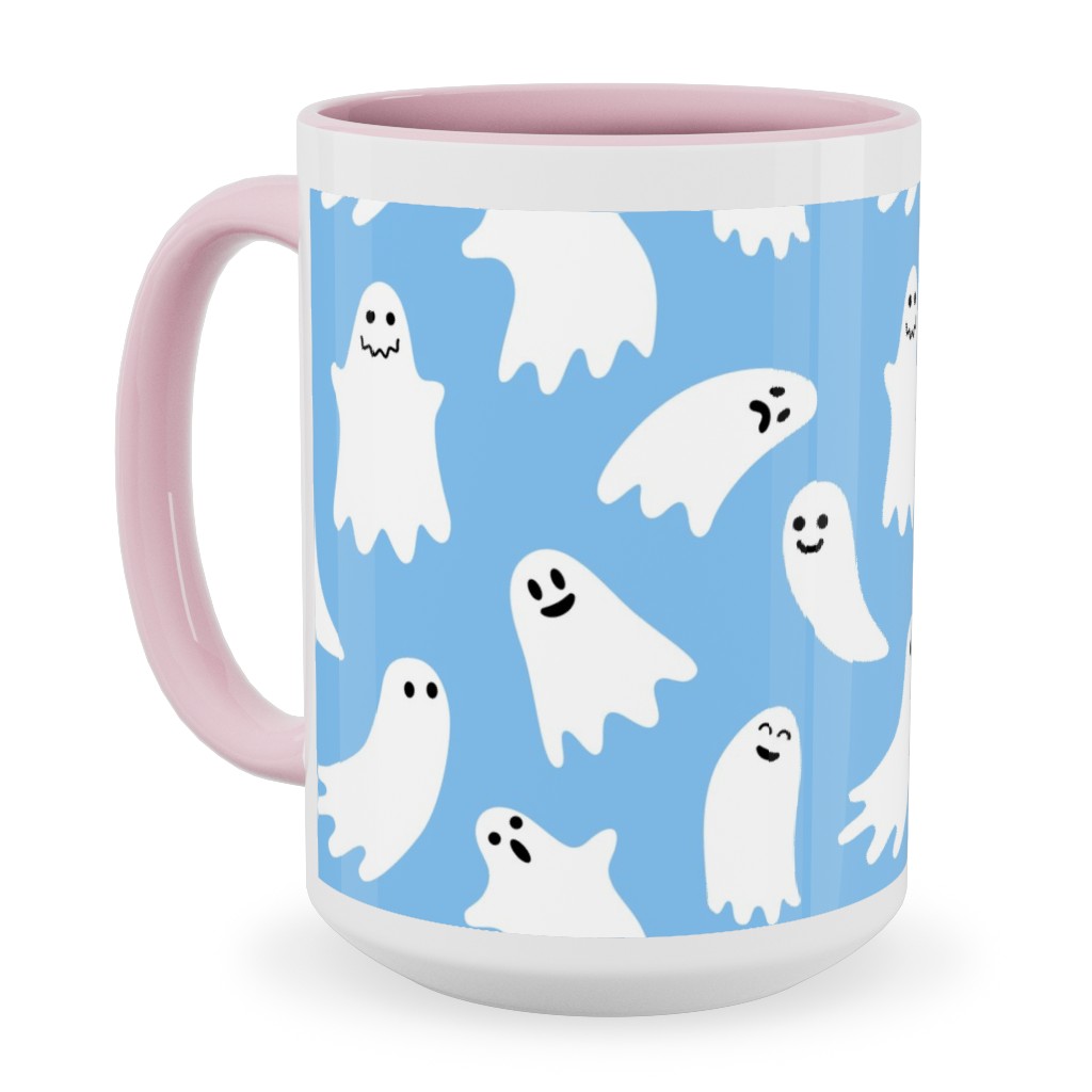 Cute Ghosts - Blue Ceramic Mug, Pink, , 15oz, Blue, True Blue