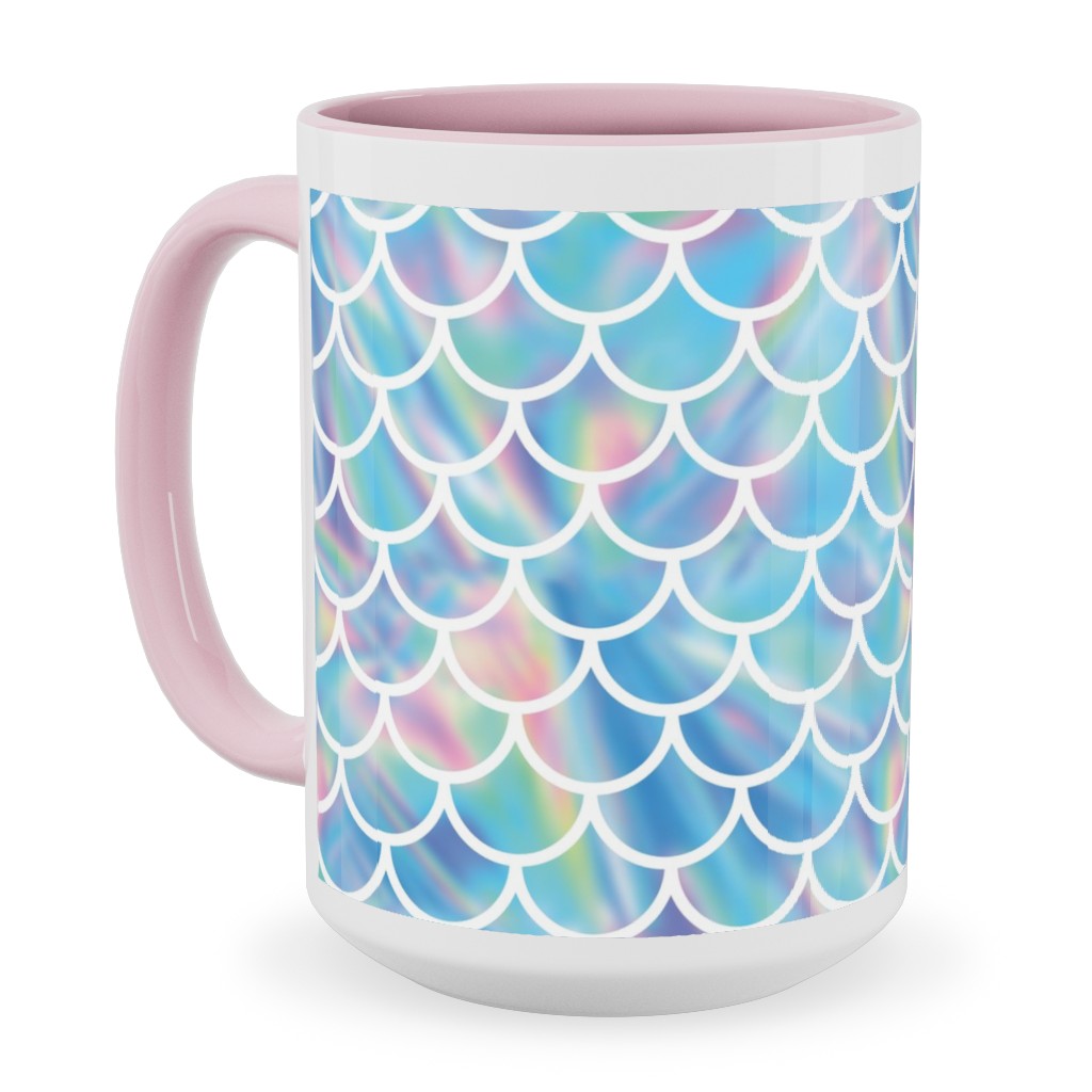 Mermaid Scales - Blue Ceramic Mug, Pink, , 15oz, Blue, True Blue