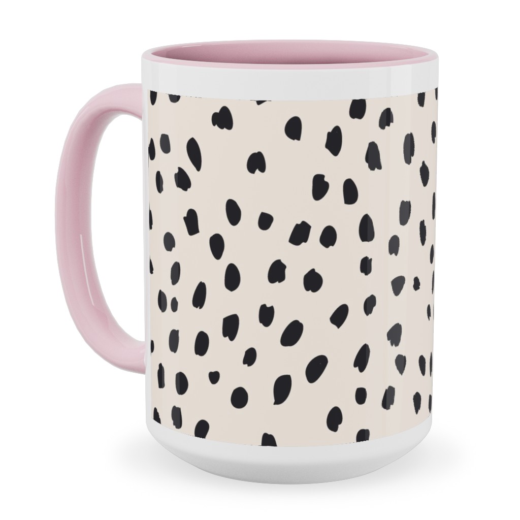 Black Marks - Creamy Beige Ceramic Mug, Pink, , 15oz, Beige, Pearl