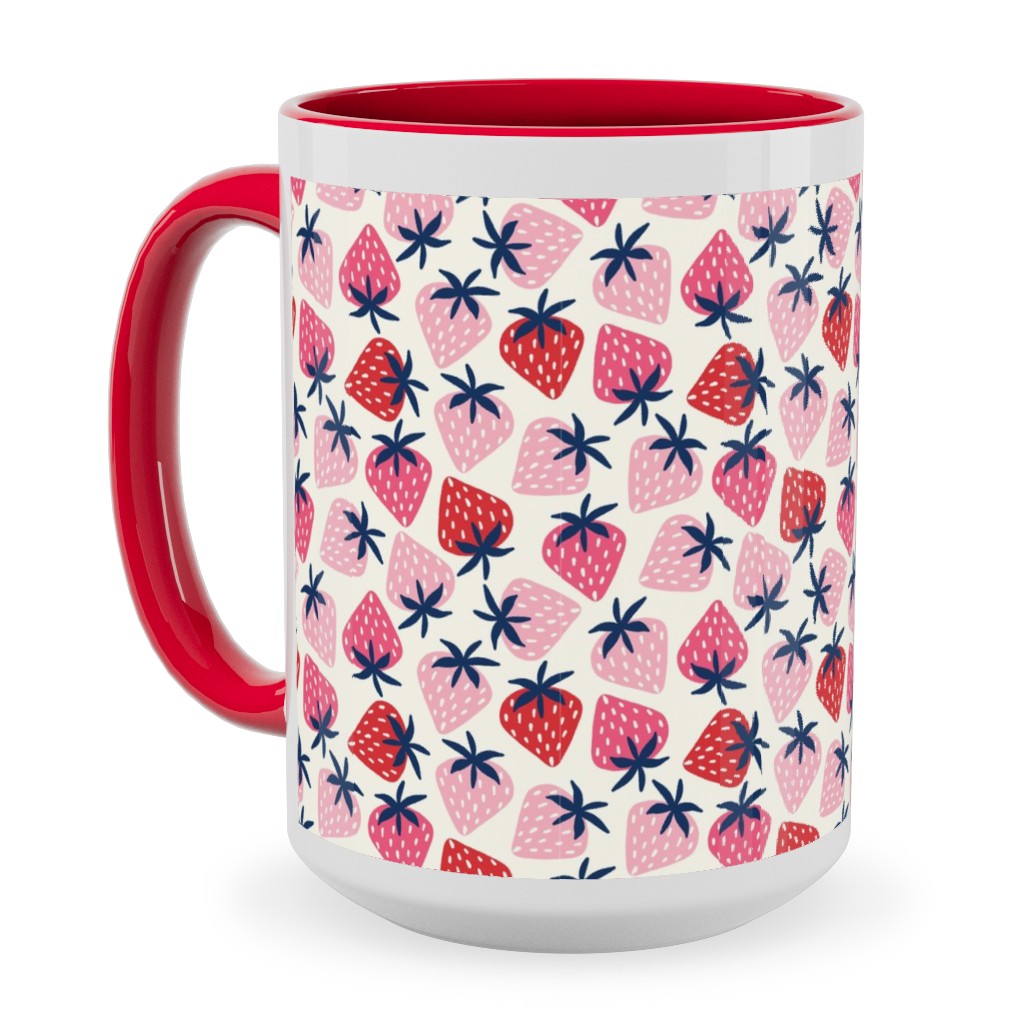 Strawberries - Pink and Red Ceramic Mug, Red, , 15oz, Pink, Bright Pink