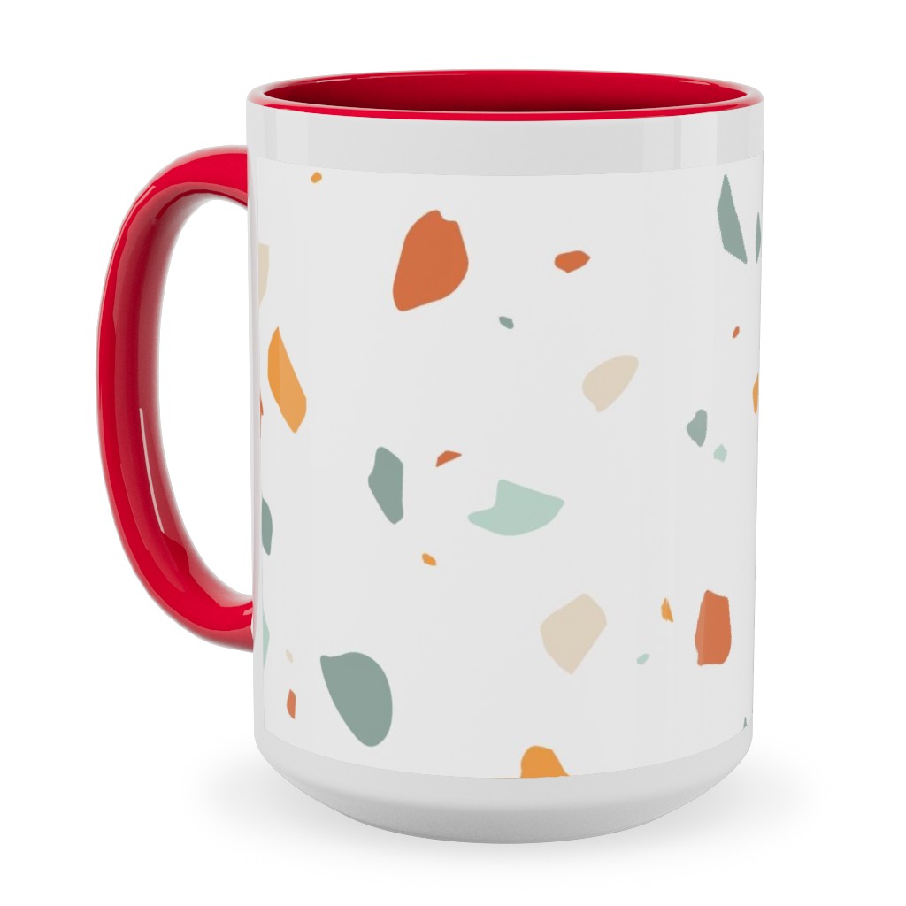 Terrazzo - Green and Orange on Cream Ceramic Mug, Red, , 15oz, Beige, Pearl
