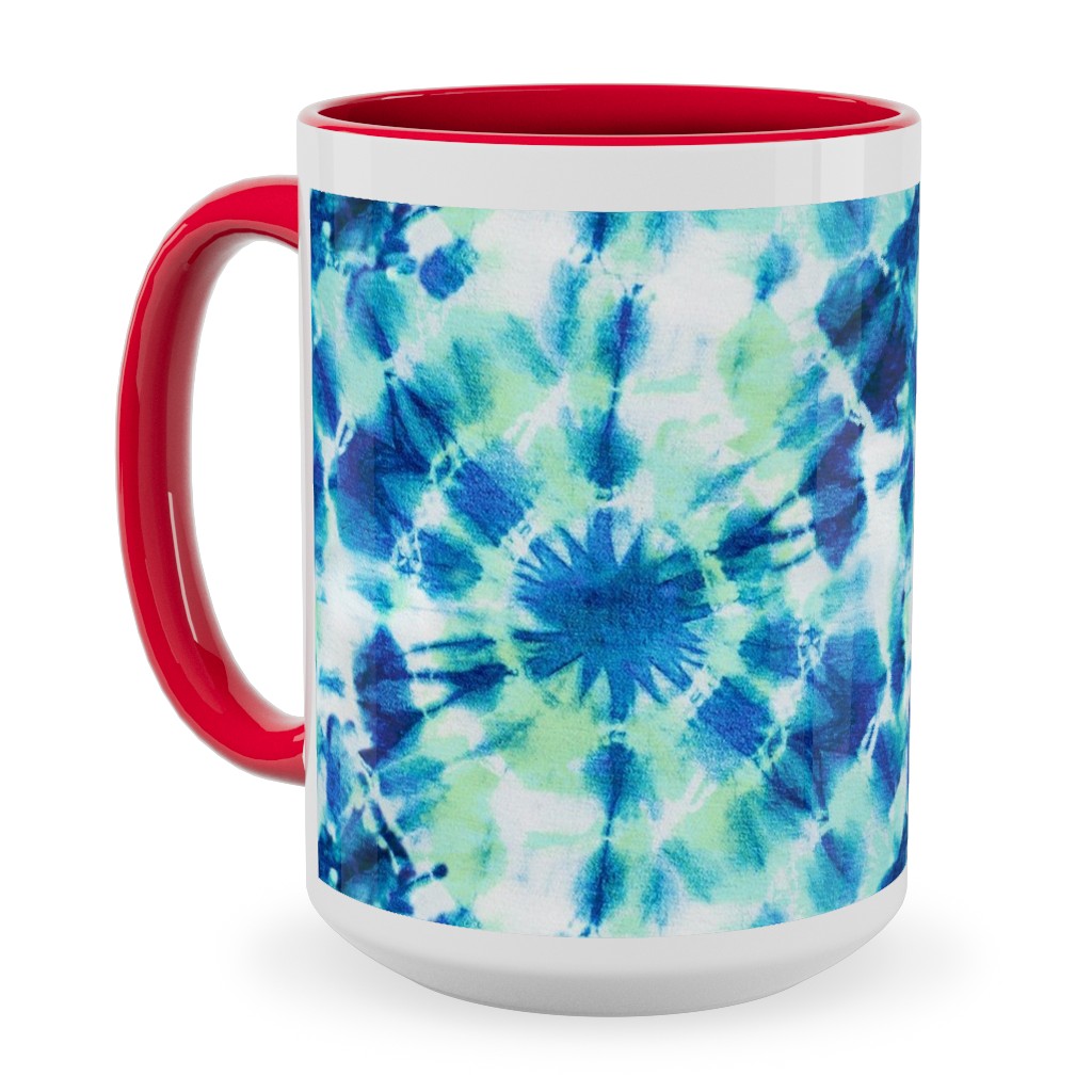 Ink Splat Indigo and Green Tie Dye Ceramic Mug, Red,  , 15oz, Blue