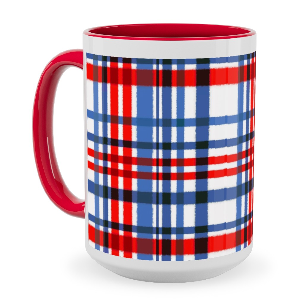 Intricate Plaid Ceramic Mug, Red,  , 15oz, Blue