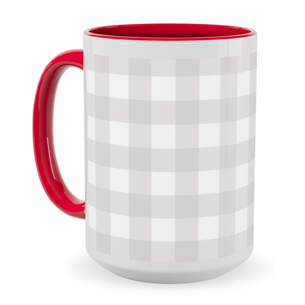 Gingham Check Ceramic Mug, Red,  , 15oz, Gray