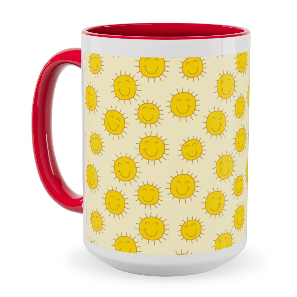 Happy Sunshine - Yellow Ceramic Mug, Red,  , 15oz, Yellow