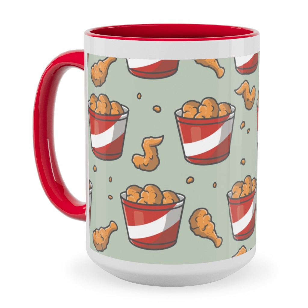 Fried Chicken Bucket Ceramic Mug, Red, , 15oz, Green, Frosted Glass