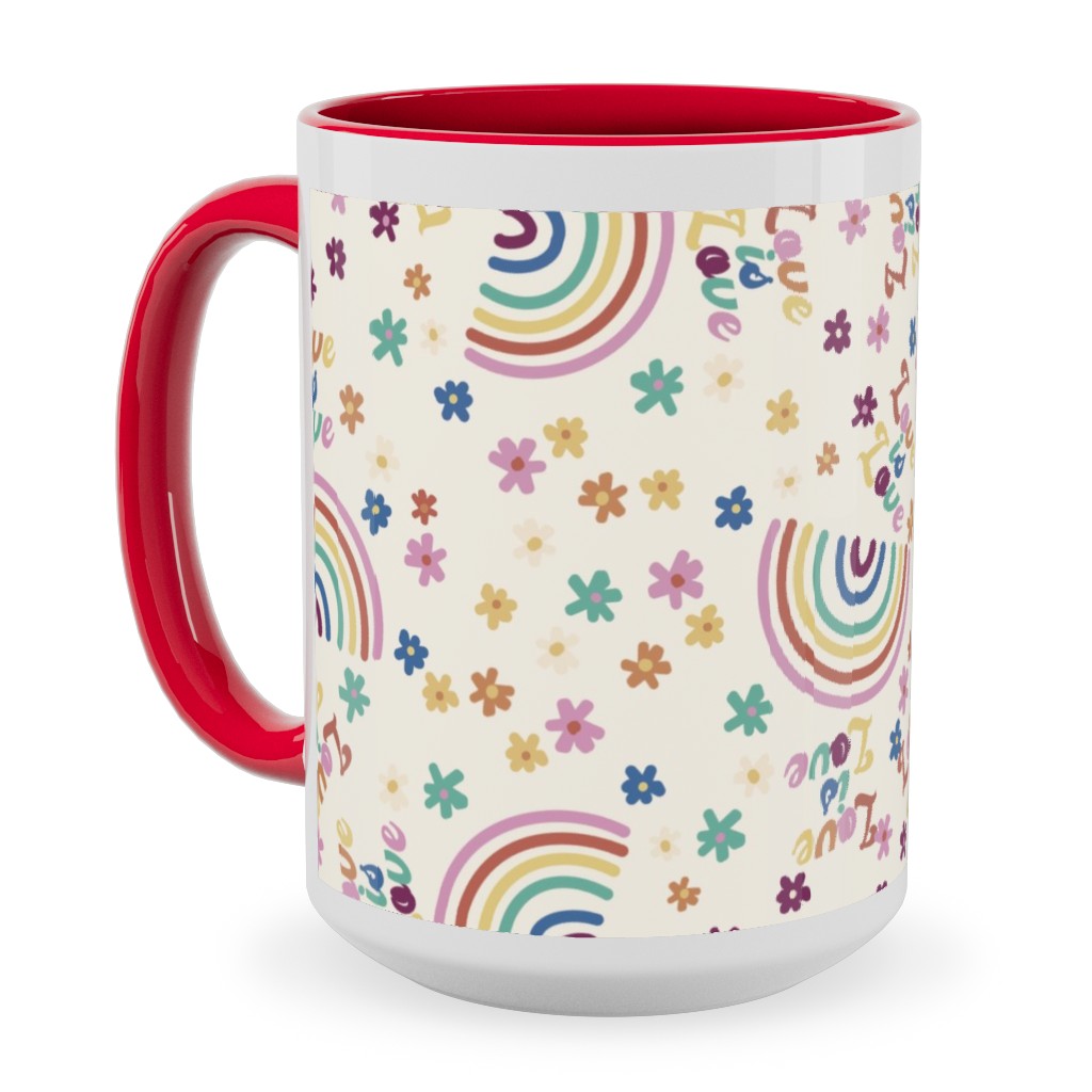 Love Is Love Rainbow - Pride - Muted Ceramic Mug, Red, , 15oz, Multicolor