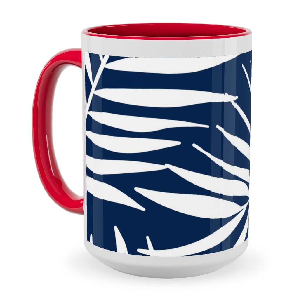 Palm Tree Leaves Ceramic Mug, Red,  , 15oz, Blue