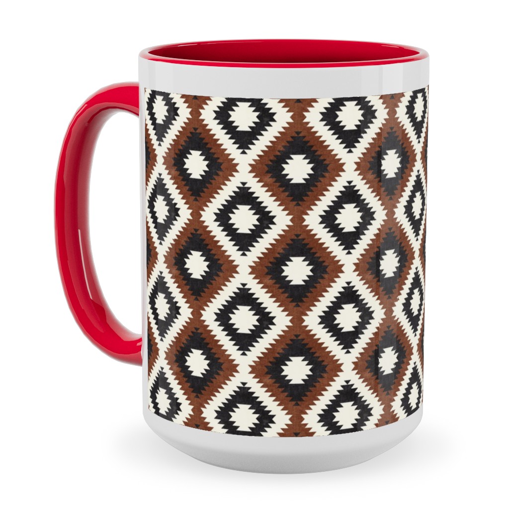 Aztec Ceramic Mug, Red, , 15oz, Brown, Silver Lining