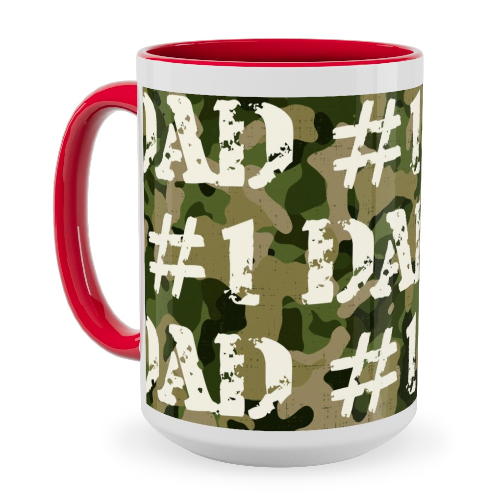 Number One Dad - Green Camo Ceramic Mug, Red, , 15oz, Green, Classic Green