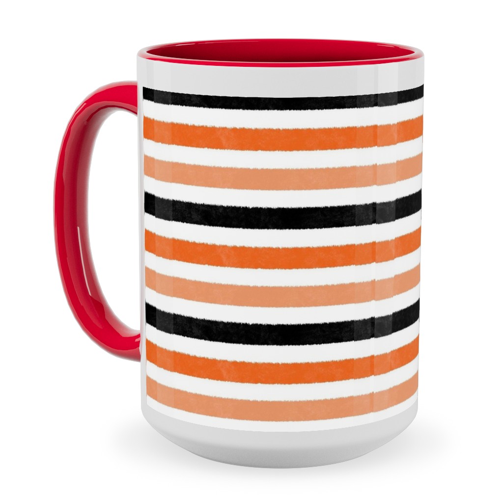 Halloween Stripes - Orange and Black Ceramic Mug, Red, , 15oz, Orange, Orange