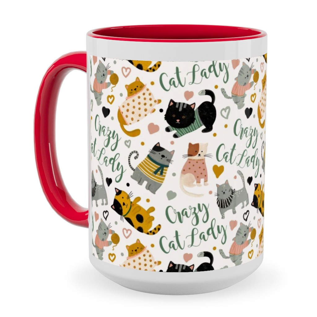Crazy Cat Lady - Multicolor on Light Ceramic Mug, Red, , 15oz, Multicolor