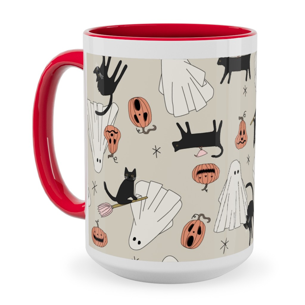 Spooky Halloween Ceramic Mug, Red,  , 15oz, Beige