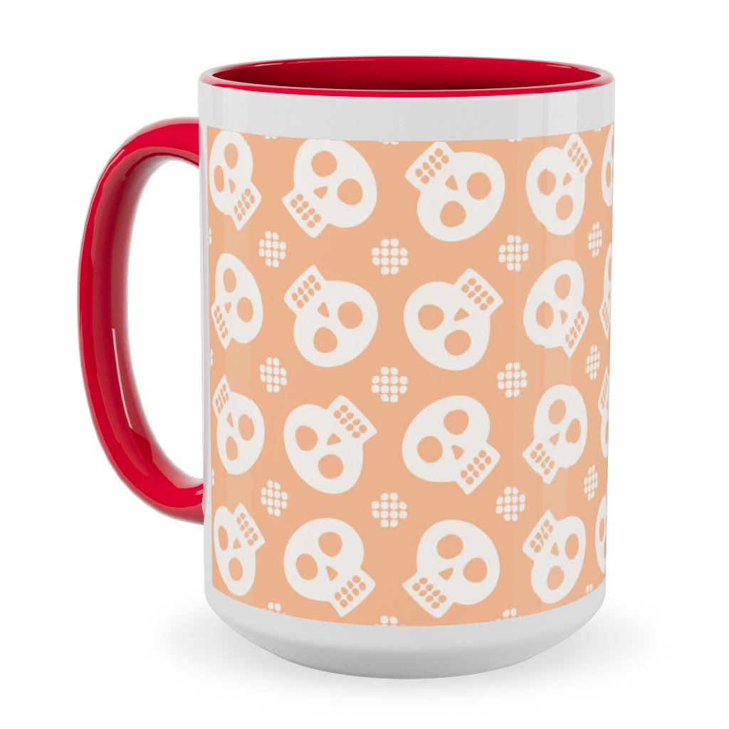 Halloween Skulls Ceramic Mug, Red, , 15oz, Orange, Beige