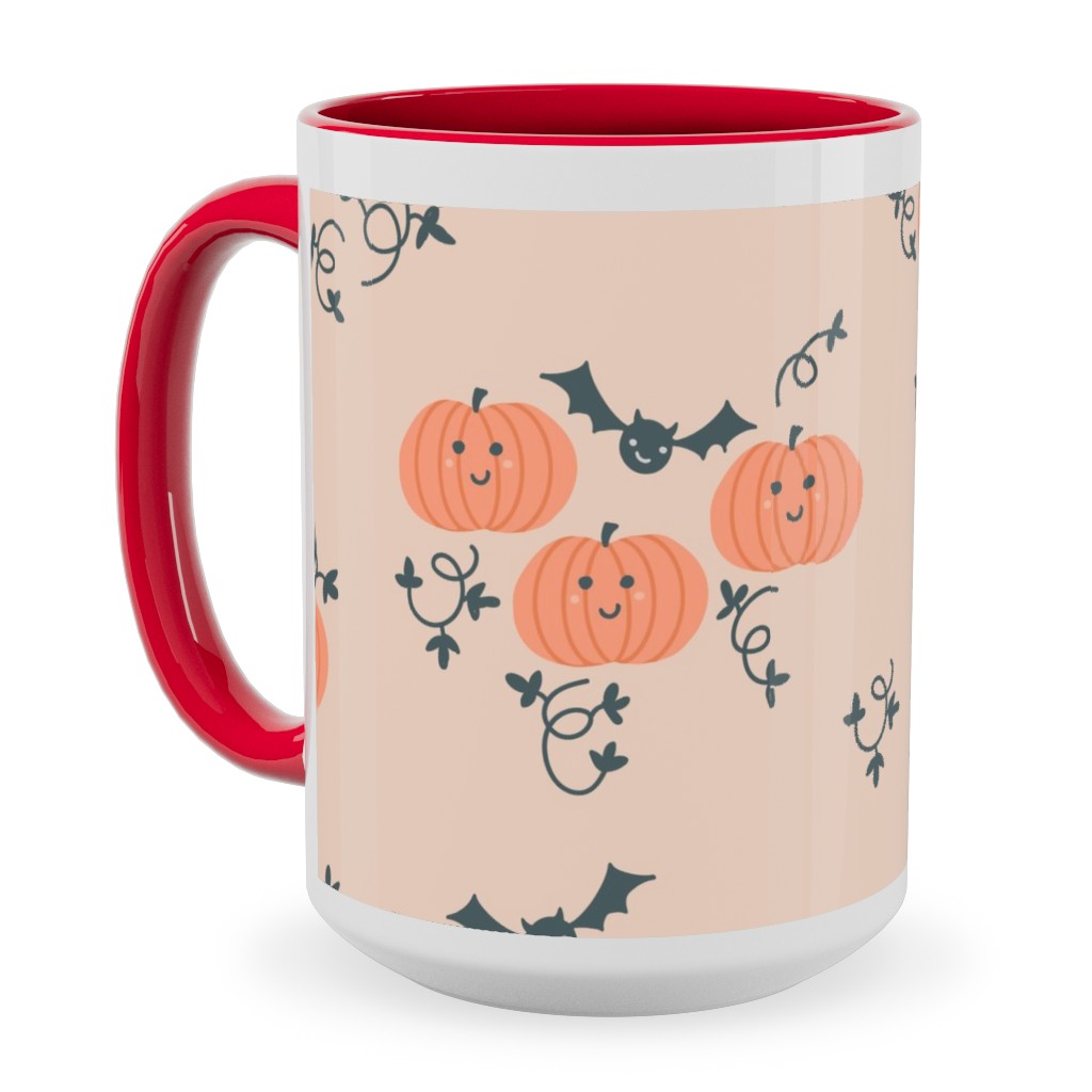 Cute Pumpkins and Bats - Orange and Black Ceramic Mug, Red,  , 15oz, Orange