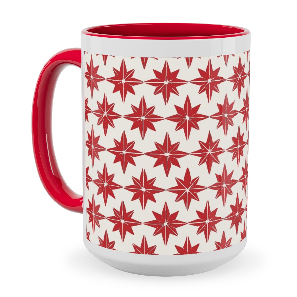 Christmas Star Tiles - Red on White Ceramic Mug, Red, , 15oz, Red, Red