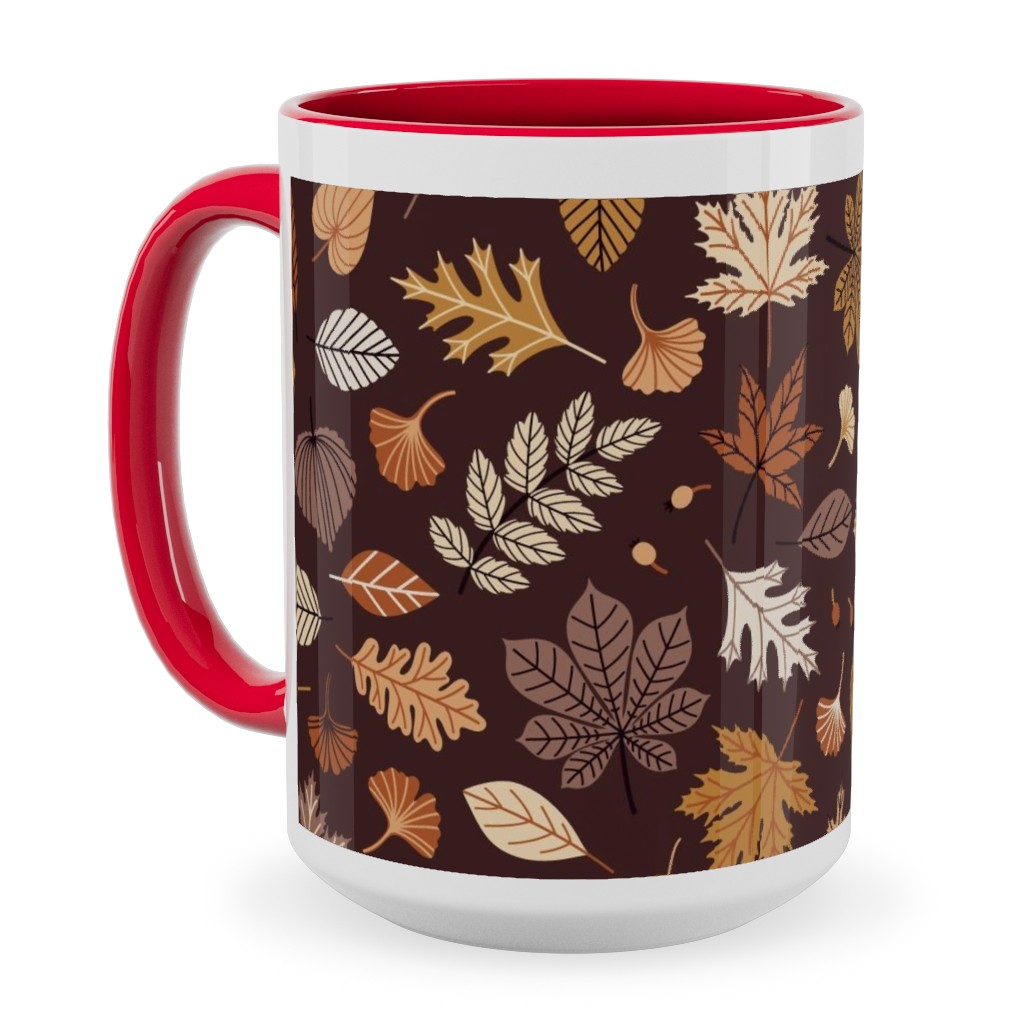 Falling Leaves - Brown Ceramic Mug, Red, , 15oz, Brown, Brown