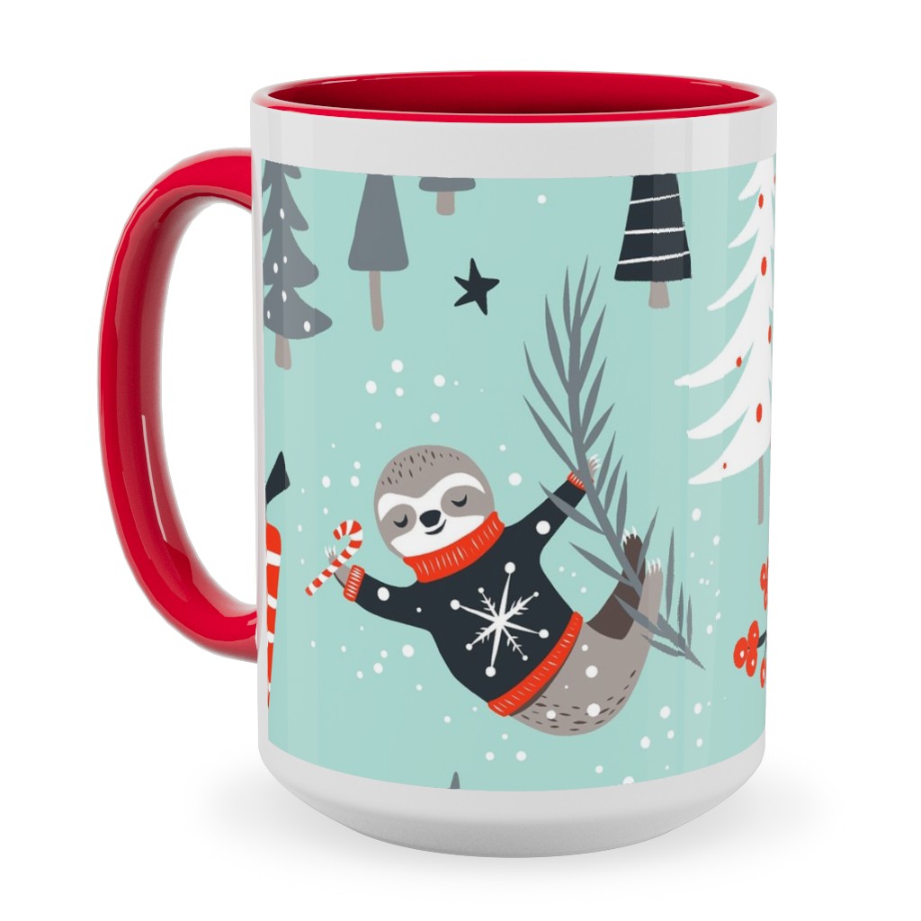 Slothy Holidays Ceramic Mug, Red, , 15oz, Multicolor, Oasis