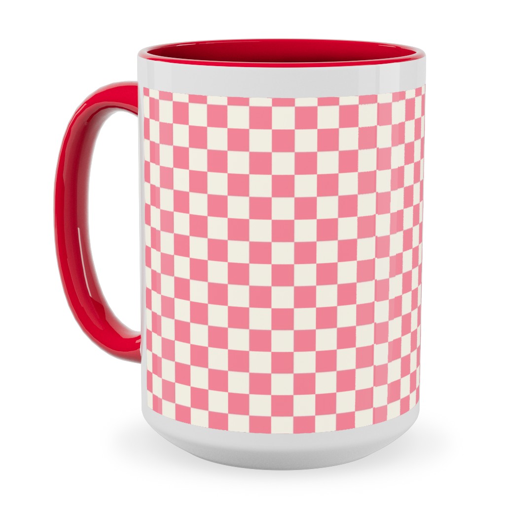 Checkered - Pink Ceramic Mug, Red, , 15oz, Pink, Bright Pink