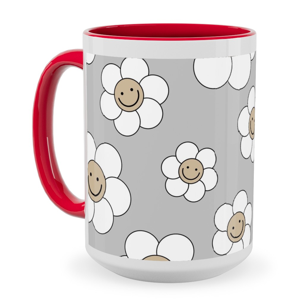 Sweet Smiling Daisies Ceramic Mug, Red,  , 15oz, Gray