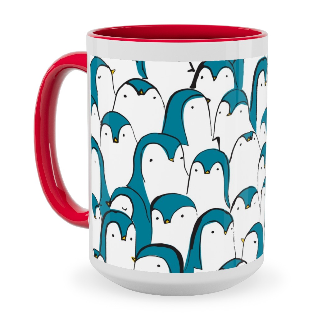 Penguin Huddle Ceramic Mug, Red, , 15oz, Blue, Tidal Wave