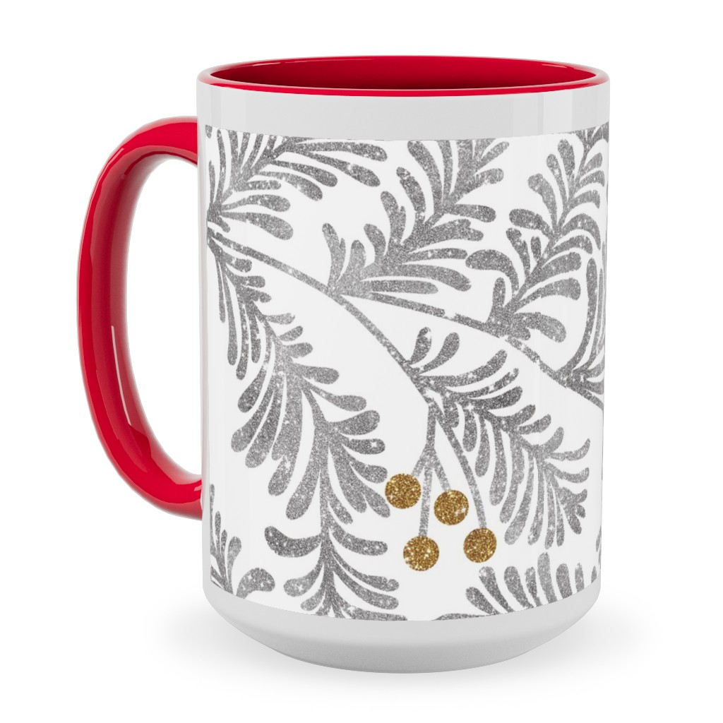 Winter Branches Ceramic Mug, Red,  , 15oz, Gray