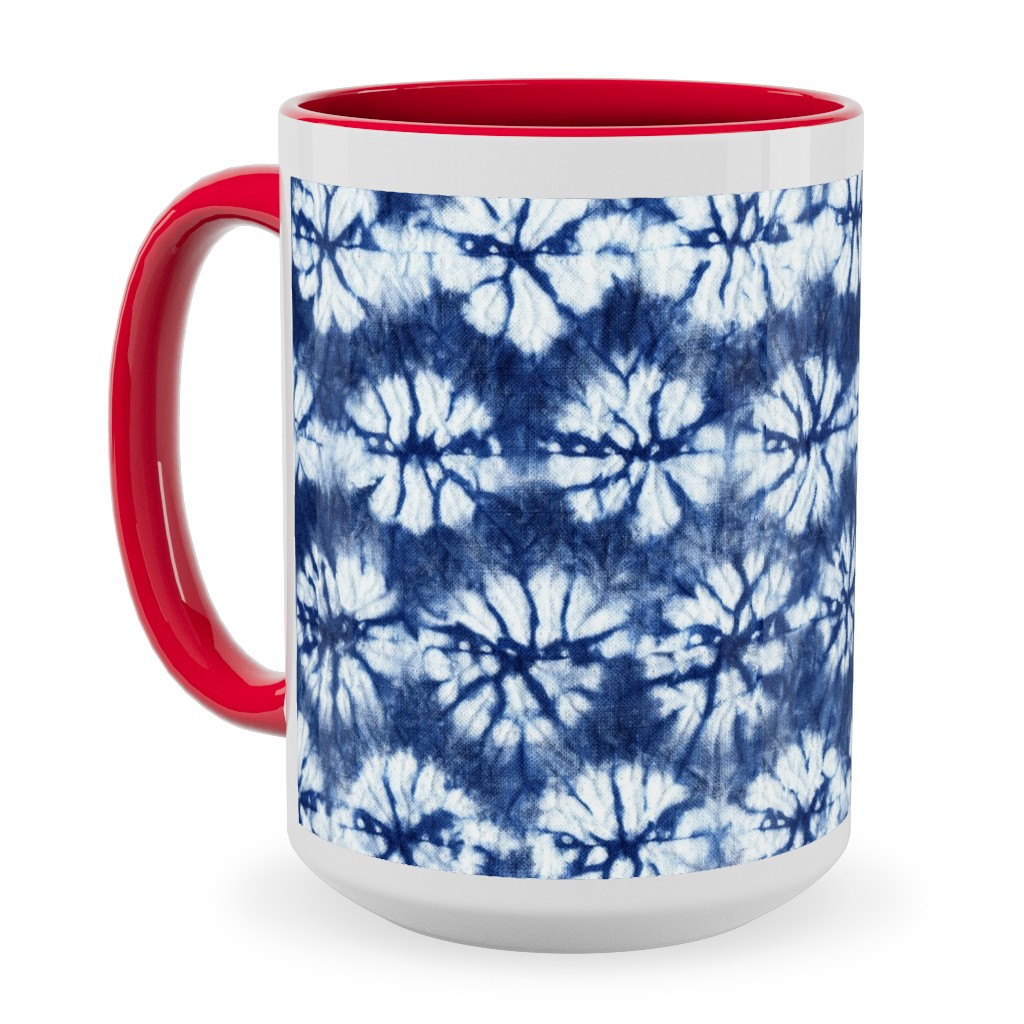Shibori Pine - Blue Ceramic Mug, Red,  , 15oz, Blue