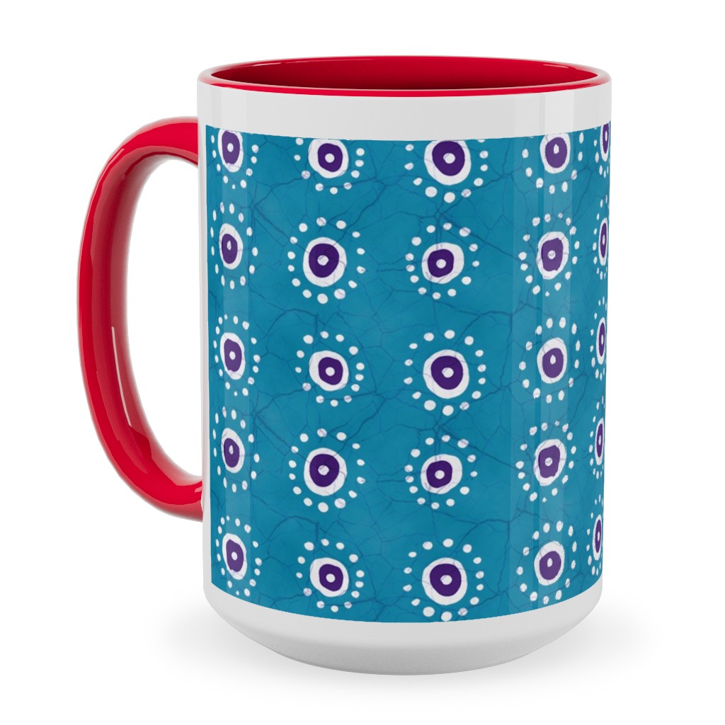 Batik Suns Ceramic Mug, Red,  , 15oz, Blue