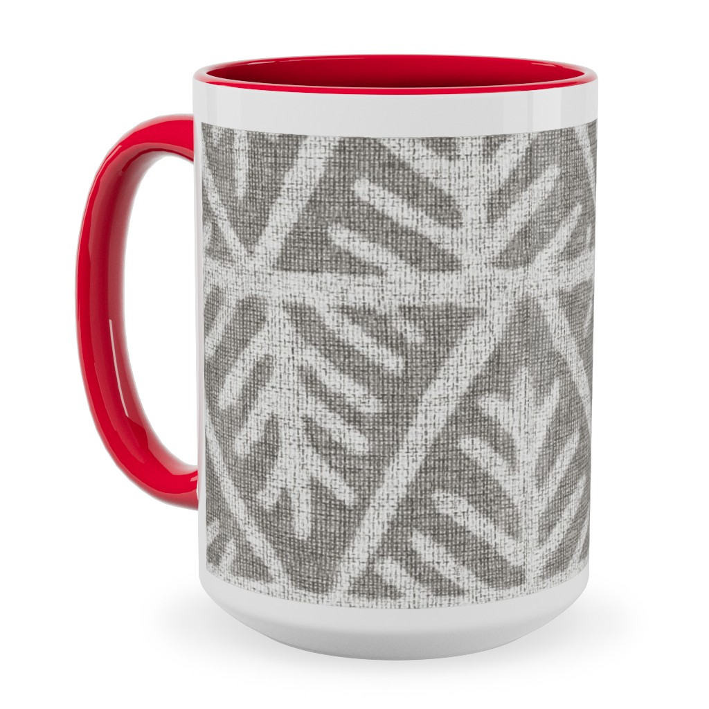 Textured Mudcloth Ceramic Mug, Red,  , 15oz, Gray