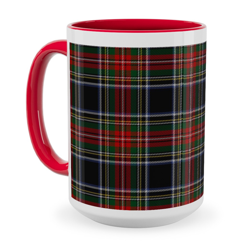 Black Stewart Tartan - Red Ceramic Mug, Red, , 15oz, Black, Black