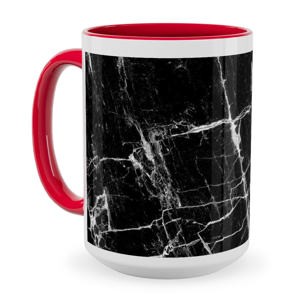 Cracked Black Marble Ceramic Mug, Red, , 15oz, Black, Black