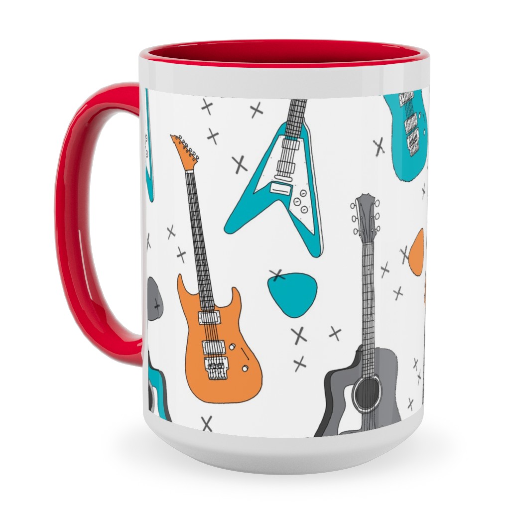 Guitars - Multicolor Ceramic Mug, Red,  , 15oz, Multicolor
