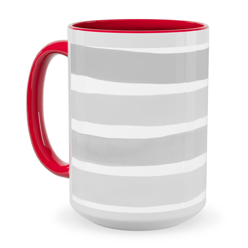 Imperfect Watercolor Stripes Ceramic Mug, Red,  , 15oz, Gray