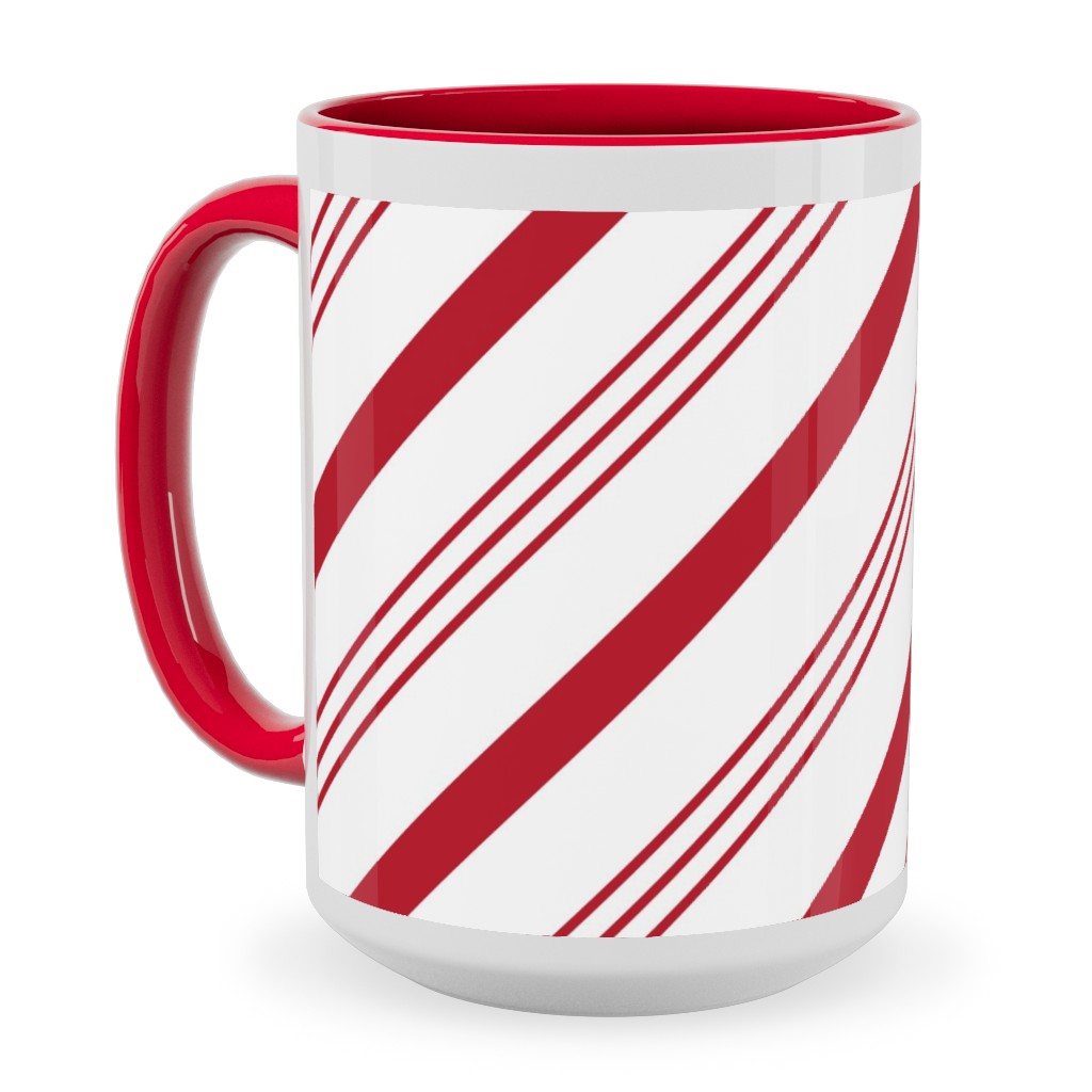 Candy Cane Stripes - Red on White Ceramic Mug, Red, , 15oz, Red, Red